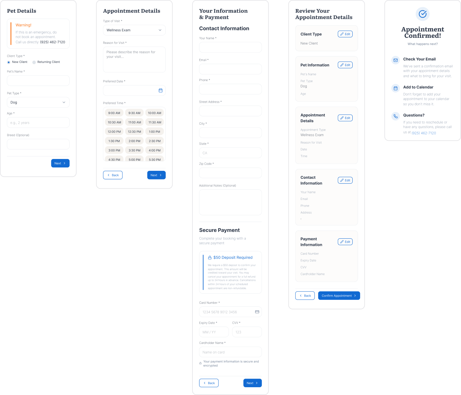 Detailed scheduling flow screens